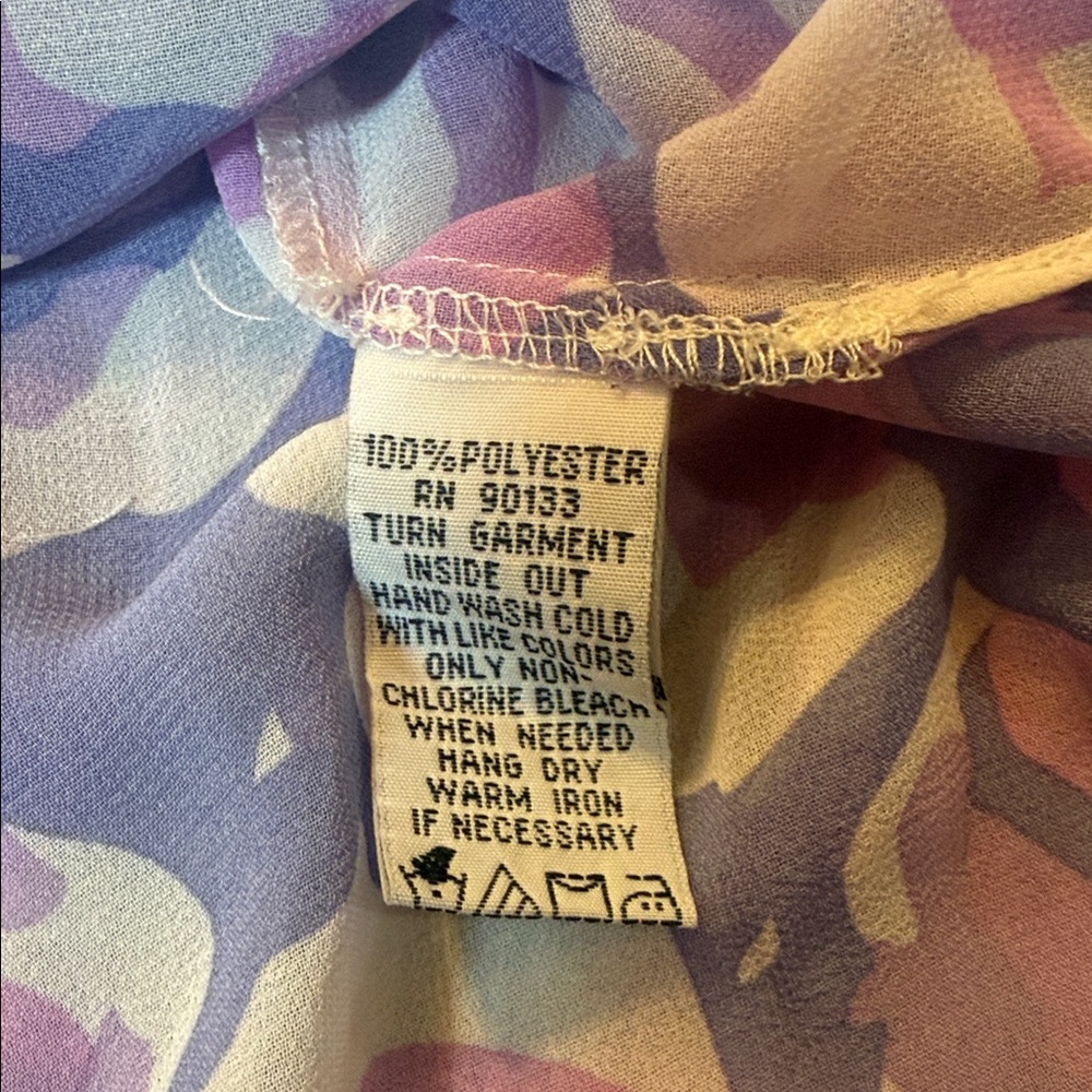 Bob Mackie Chiffon Floral Blouse Pastel Watercolor Boho XS Top - Picture 9 of 9